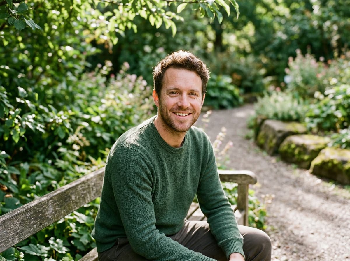 Mental health educator and advocate in a sunlit botanical garden supporting mind and body wellness