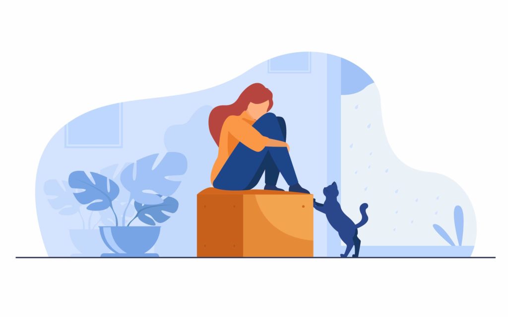 What is depression a woman asks with her cat graphic